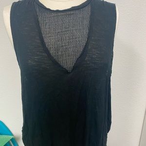 Black sleeveless tunic with mesh v neck detail